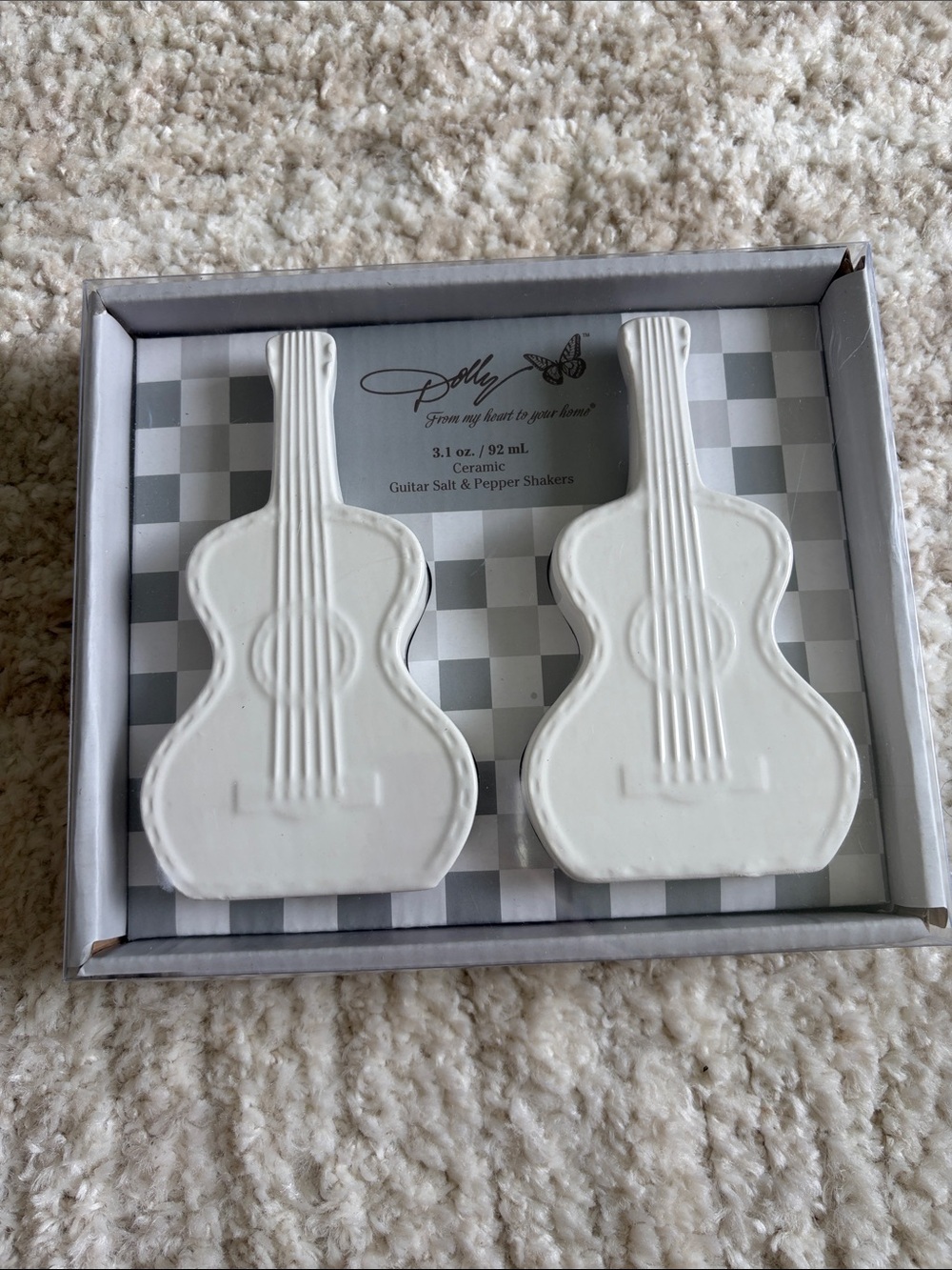 Dolly Parton Ceramic Guitar Salt & Pepper Shakers - White